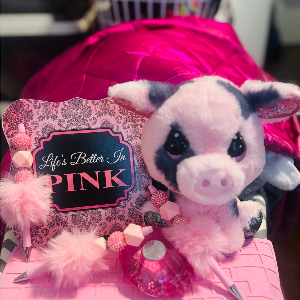 Pink and White Plush Cow Toy